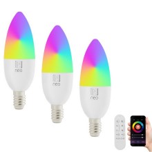 Immax NEO 07716CDO - SET 3x RGB+CCT Dimmbare LED-Glühbirne E14/6W/230V Wi-Fi Tuya + Fernbedienung