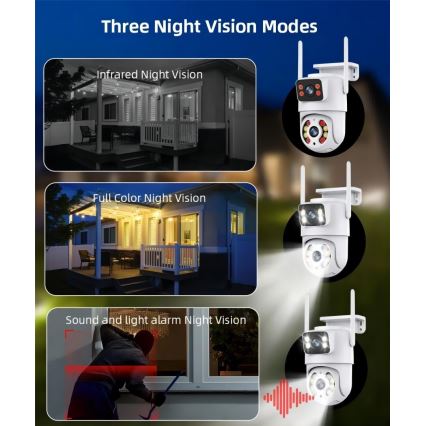 Immax NEO 07783L - Intelligente Außenkamera mit DOUBLE-Sensor 355° Schwenk-/Neigefunktion 2x2MP IP65 Wi-Fi Tuya