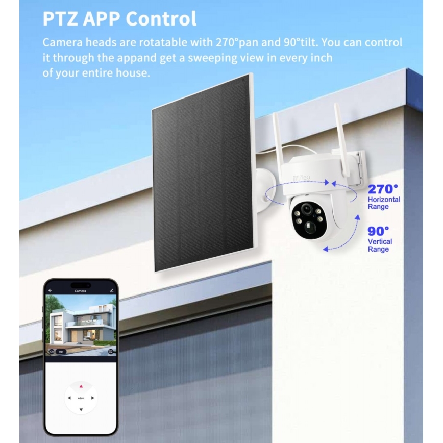 Immax NEO 07804L - Intelligente, solarbetriebene Außenüberwachungskamera mit Sensor, 9000-mAh-Akku und Schutzklasse IP65