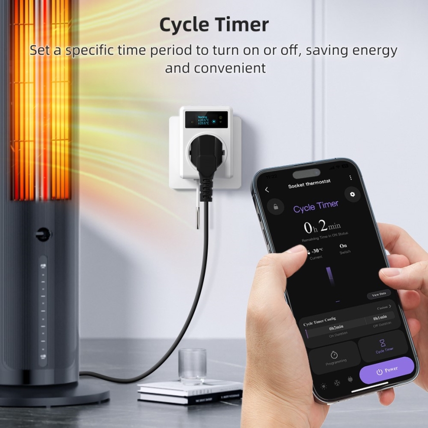 Immax NEO 07811L - Intelligente Steckdose mit Thermometer F 3680 W Wi-Fi