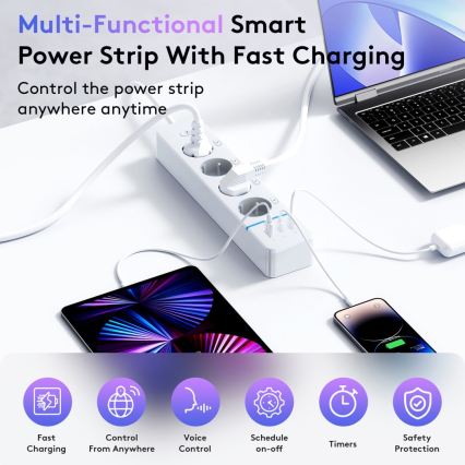 Immax NEO 07821L - Steckdosenleiste NEO LITE Smart 4AC+1xUSB+2xUSB C Wi-Fi