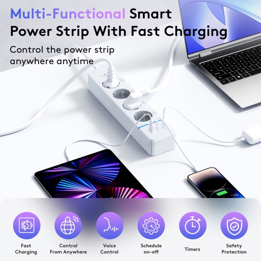 Immax NEO 07821L - Steckdosenleiste NEO LITE Smart 4AC+1xUSB+2xUSB C Wi-Fi