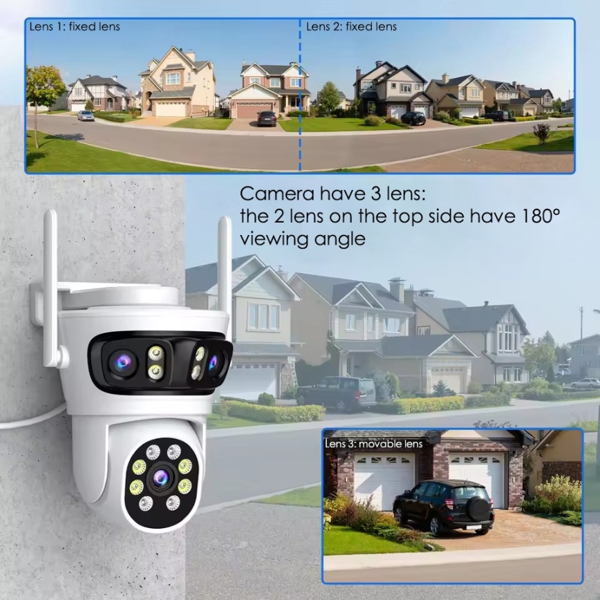 Immax NEO 07823L - Intelligente Außenkamera mit 2MP+2MP+2MP-Sensor, 5 V, Tuya Wi‑Fi