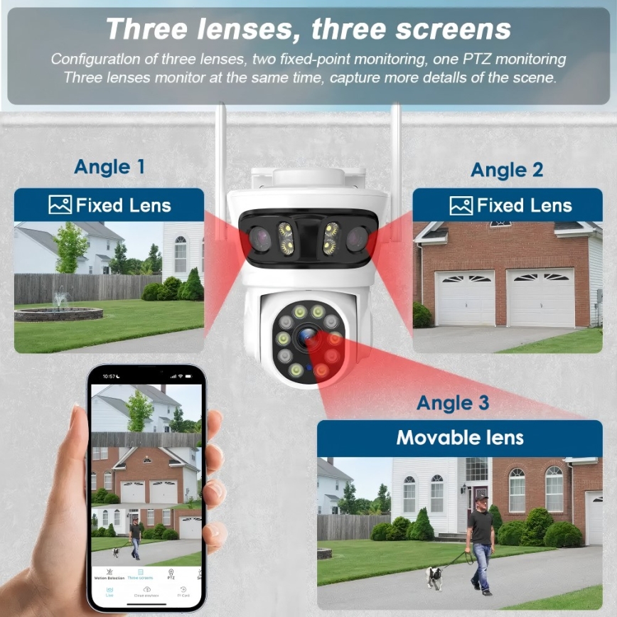 Immax NEO 07823L - Intelligente Außenkamera mit 2MP+2MP+2MP-Sensor, 5 V, Tuya Wi‑Fi