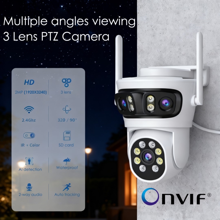 Immax NEO 07823L - Intelligente Außenkamera mit Sensoren 2MP+2MP+2MP 5V Wi-Fi
