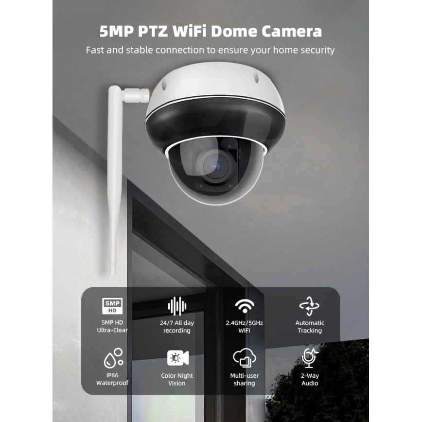 Immax NEO 07825L - Smarte Außenkamera mit DOME-Sensor, 5 MP, 230 V, IP66, TUYA, Wi‑Fi