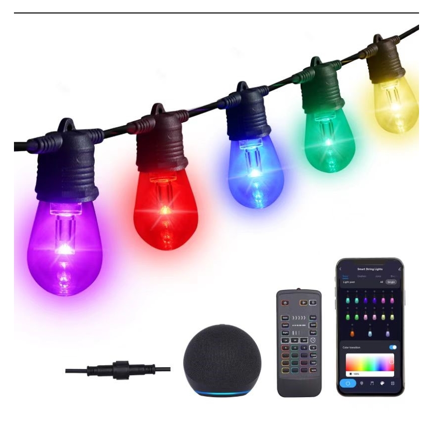 LED RGB + CCT Dimmbare Outdoor-Lichterkette GARLAND 15xLED/1W/230V 15m Wi-Fi Tuya IP65 + Fernbedienung