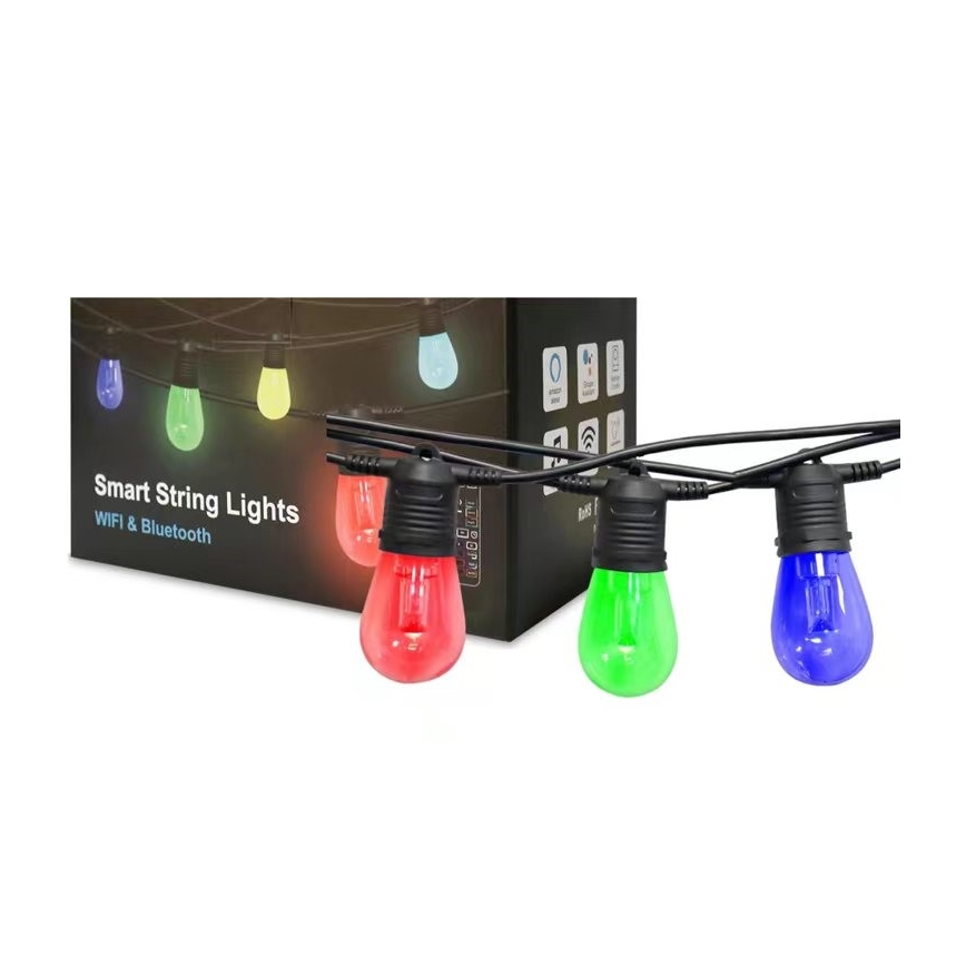 LED RGB + CCT Dimmbare Outdoor-Lichterkette GARLAND 15xLED/1W/230V 15m Wi-Fi Tuya IP65 + Fernbedienung