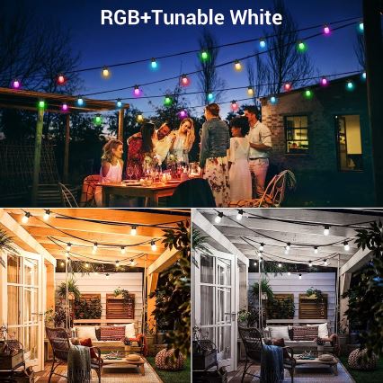 LED RGB + CCT Dimmbare Outdoor-Lichterkette GARLAND 15xLED/1W/230V 15m Wi-Fi Tuya IP65 + Fernbedienung