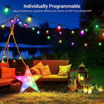 LED RGB + CCT Dimmbare Outdoor-Lichterkette GARLAND 15xLED/1W/230V 15m Wi-Fi Tuya IP65 + Fernbedienung