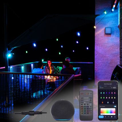 LED RGB + CCT Dimmbare Outdoor-Lichterkette GARLAND 15xLED/1W/230V 15m Wi-Fi Tuya IP65 + Fernbedienung