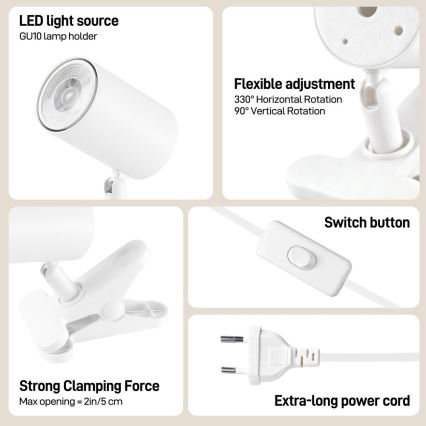 Immax NEO 08292L - Klemmlampe PUNTO 1xGU10/9W/230V weiß