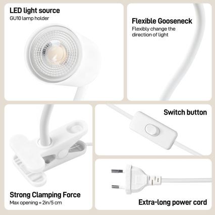 Immax NEO 08294L - Flexible Klemmlampe PUNTO 1xGU10/9W/230V weiß
