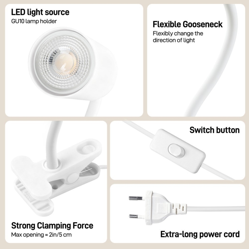 Immax NEO 08294L - Flexible Klemmlampe PUNTO 1xGU10/9W/230V weiß