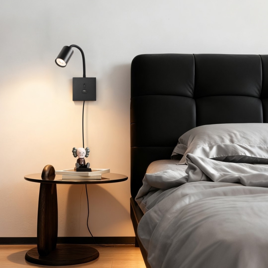 Immax NEO 08295L - Wandleuchte mit USB-Anschluss PUNTO 1xGU10/9W/230V schwarz