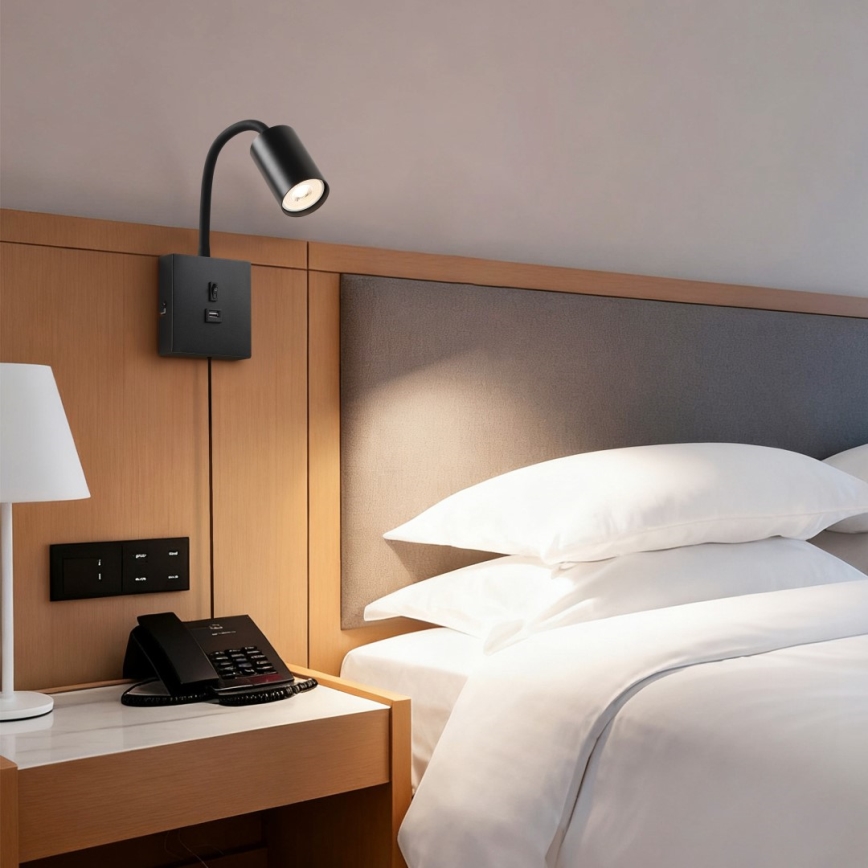Immax NEO 08295L - Wandleuchte mit USB-Anschluss PUNTO 1xGU10/9W/230V schwarz