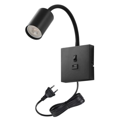 Immax NEO 08295L - Wandleuchte mit USB-Anschluss PUNTO 1xGU10/9W/230V schwarz