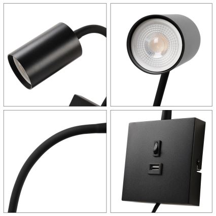 Immax NEO 08295L - Wandleuchte mit USB-Anschluss PUNTO 1xGU10/9W/230V schwarz