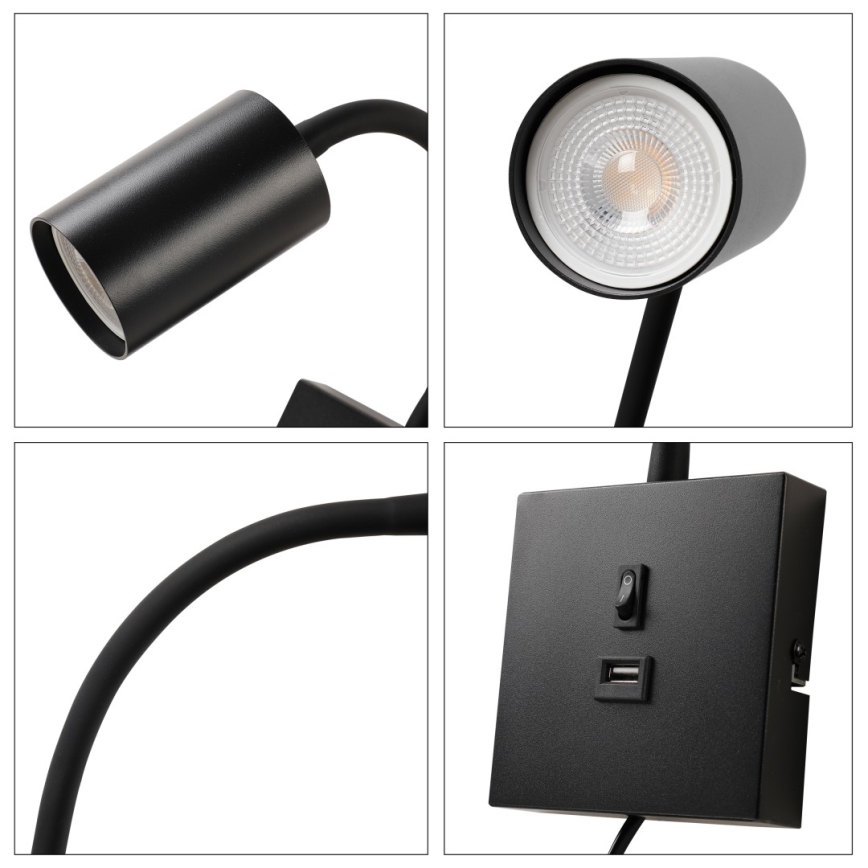 Immax NEO 08295L - Wandleuchte mit USB-Anschluss PUNTO 1xGU10/9W/230V schwarz