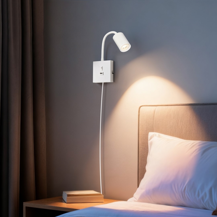 Immax NEO 08296L - Wandleuchte PUNTO mit USB-Anschluss 1xGU10/9W/230V weiß