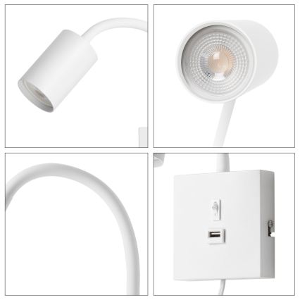 Immax NEO 08296L - Wandleuchte PUNTO mit USB-Anschluss 1xGU10/9W/230V weiß