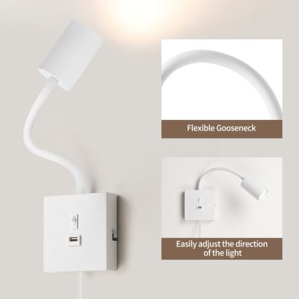 Immax NEO 08296L - Wandleuchte PUNTO mit USB-Anschluss 1xGU10/9W/230V weiß