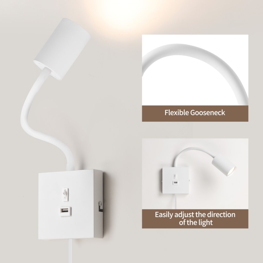 Immax NEO 08296L - Wandleuchte PUNTO mit USB-Anschluss 1xGU10/9W/230V weiß