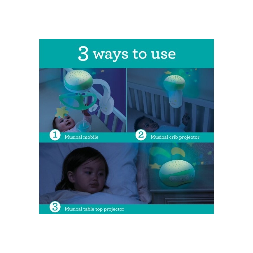Infantino - Babybett-Mobile mit Melodie 3in1 3xAA grün
