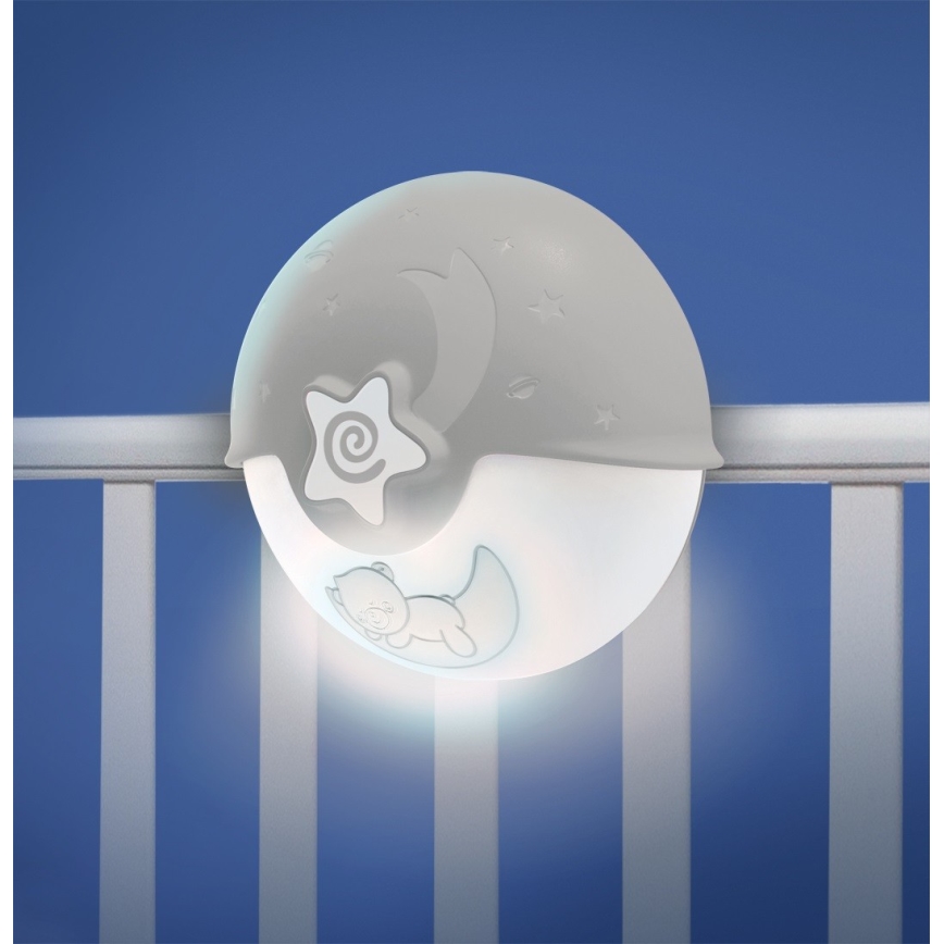 Infantino – Kleine Kinderlampe mit Projektor 3xAA grau