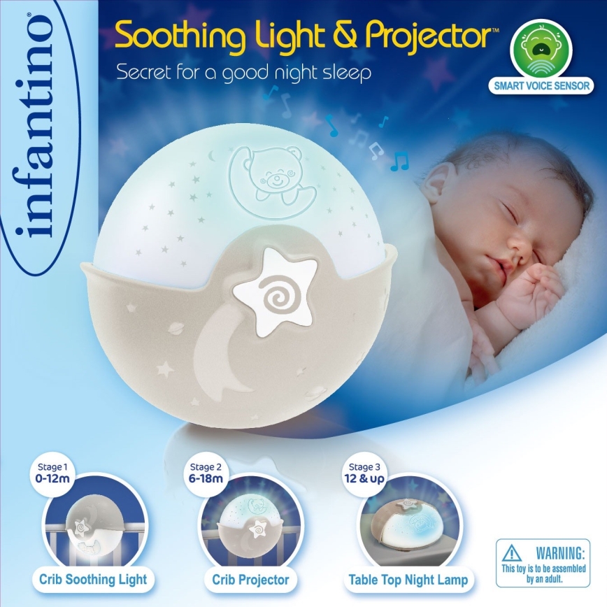 Infantino – Kleine Kinderlampe mit Projektor 3xAA grau