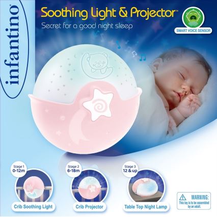 Infantino – Kleine Kinderlampe mit Projektor 3xAA rosa