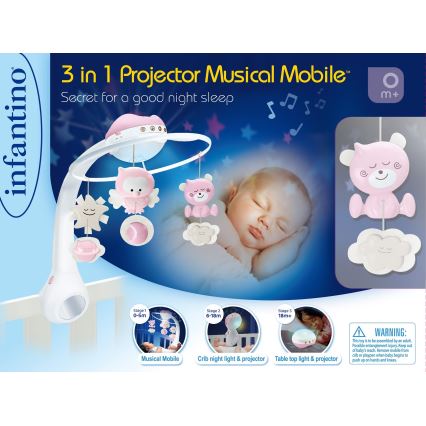 Infantino – Krippenmobile mit Musik 3in1 3xAAA rosa