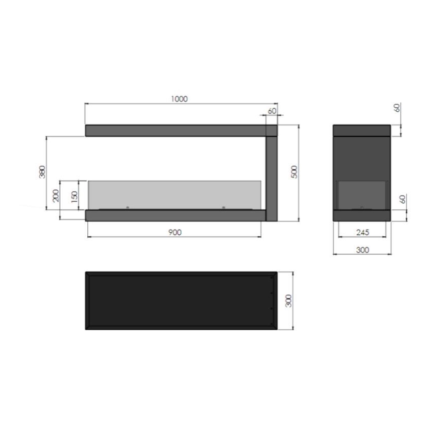 InFire – BIO-Eckkamin 100x50 cm 3kW bifazial