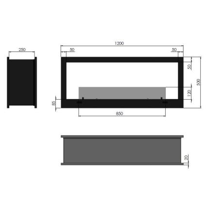 InFire – BIO-Einbaukamin 120x50 cm 3kW bifazial