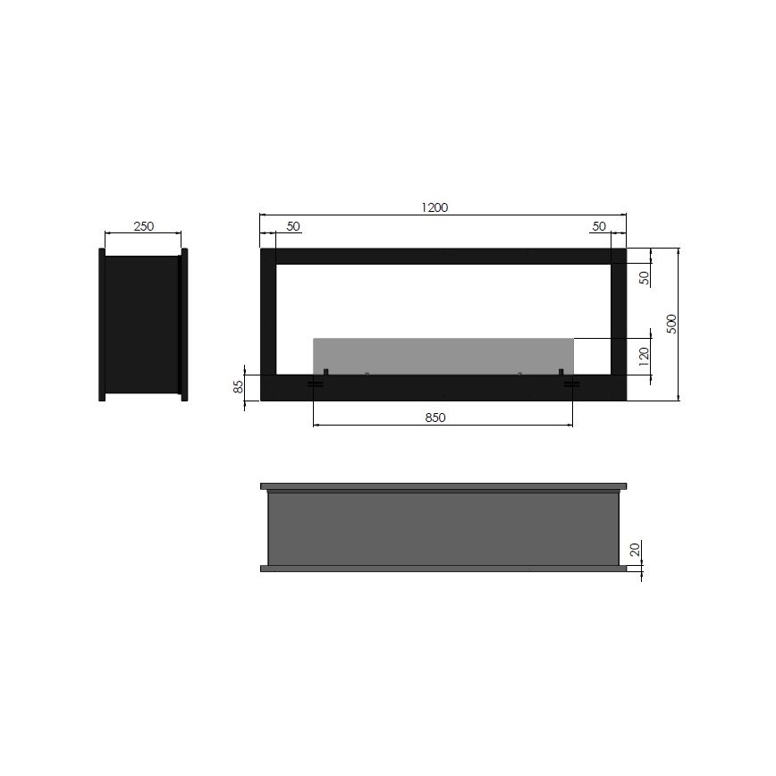 InFire – BIO-Einbaukamin 120x50 cm 3kW bifazial