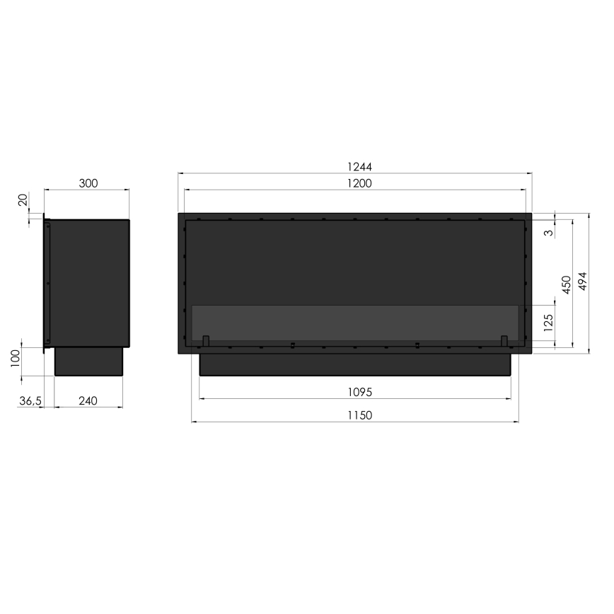InFire - BIO-Einbaukamin 49,4x124,4 cm 6kW schwarz
