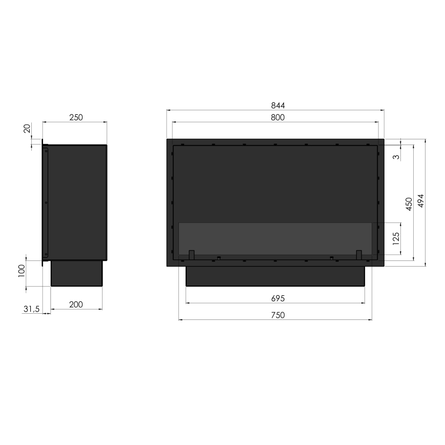 InFire - BIO-Einbaukamin 49,4x84,4 cm 3,5kW schwarz