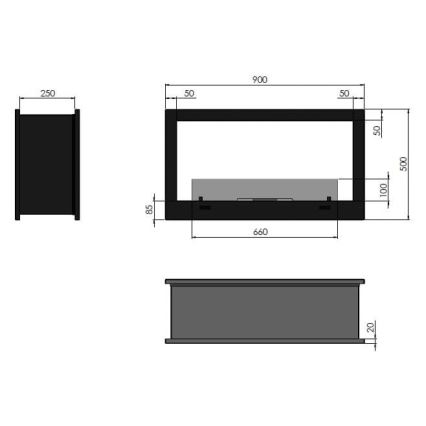 InFire – BIO-Einbaukamin 90x50 cm 3kW bifazial