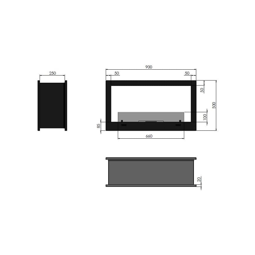 InFire – BIO-Einbaukamin 90x50 cm 3kW bifazial