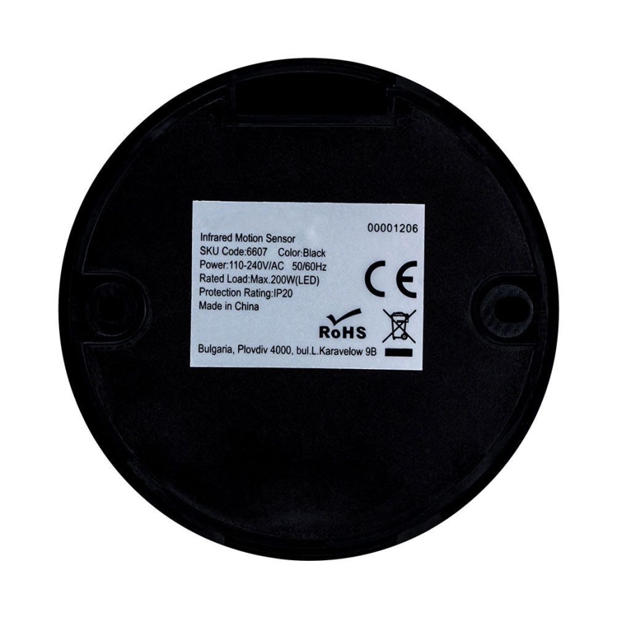Infrarot-Bewegungsmelder 360° 200W/230V schwarz