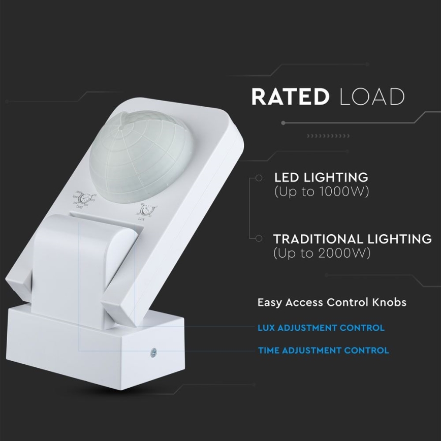 Infrarot-Bewegungsmelder für den Außenbereich 360° 1000W/230V IP65 weiß
