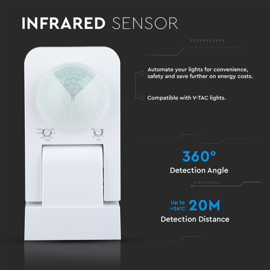 Infrarot-Bewegungsmelder für den Außenbereich 360° 1000W/230V IP65 weiß