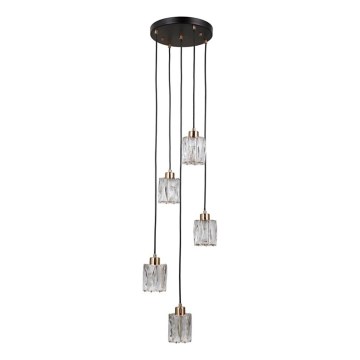 ITALUX - Eleganter Kronleuchter TORNO mit Seilabhängung 5xE14/40W/230V schwarz/gold