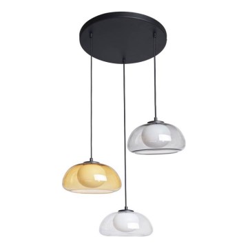 ITALUX - Pendelleuchte an Drahtseil AINALE 3xG9/7W/230V schwarz/klar/rauchfarben beige/grau