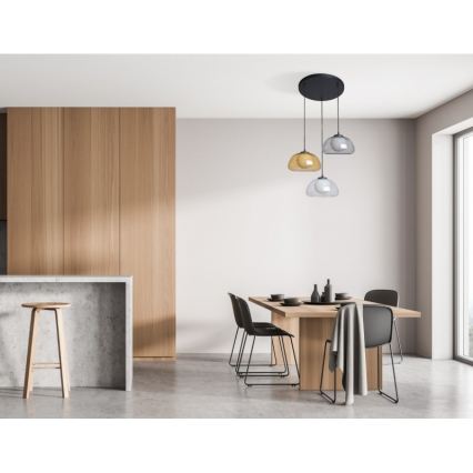 ITALUX - Pendelleuchte an Drahtseil AINALE 3xG9/7W/230V schwarz/klar/rauchfarben beige/grau