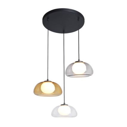 ITALUX - Pendelleuchte an Drahtseil AINALE 3xG9/7W/230V schwarz/klar/rauchfarben beige/grau