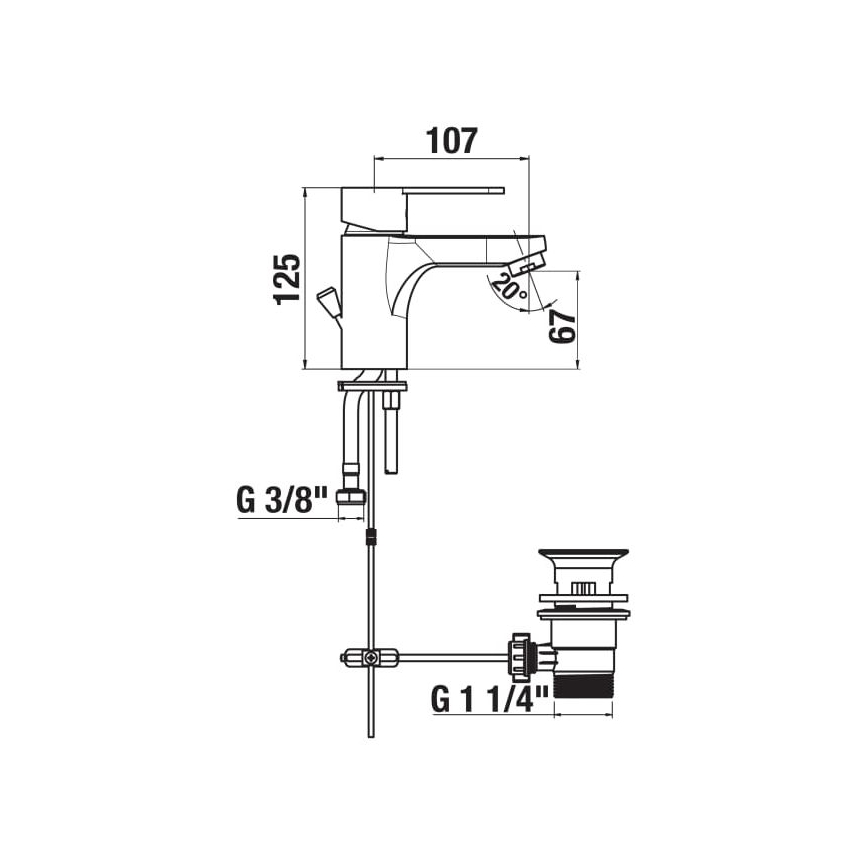 JIKA H3111Z10041111 - Waschtischarmatur mit Ablaufventil und Überlauf LYRA 12,5 cm Hochglanzchrom