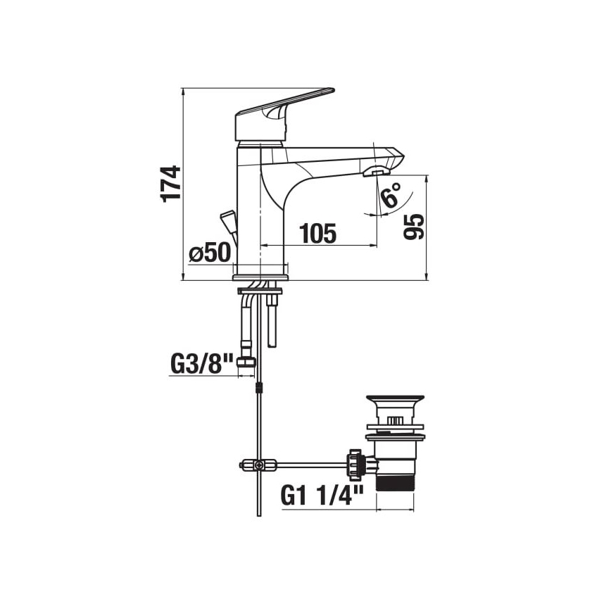 JIKA H3112E10041111 - Waschtischarmatur mit Ablaufventil ohne Überlauf TALAS 17,4 cm Hochglanzchrom