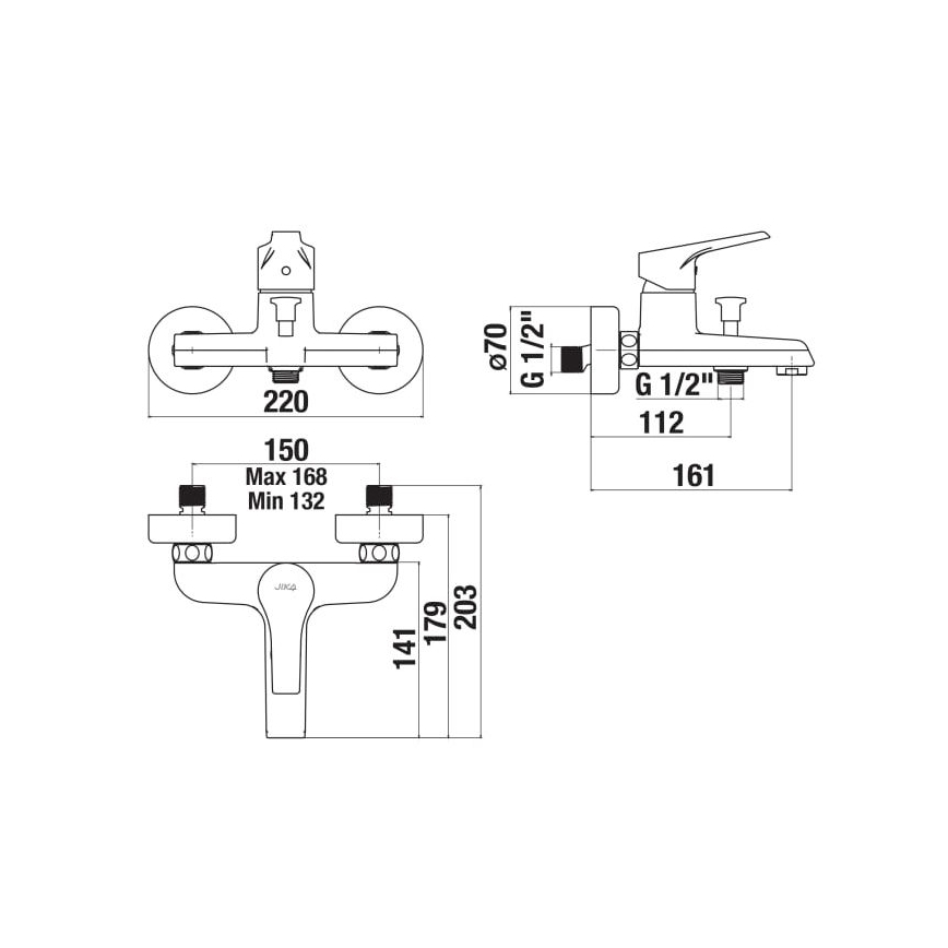 JIKA H3211W70044001 - Wannenarmatur CUBE Hochglanzchrom