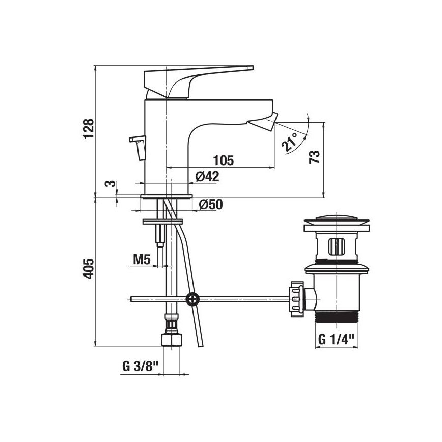 JIKA H3411X10041111 - Bidetarmatur mit Ablauf ohne Überlauf CUBITO 12,8 cm glänzender Chrom